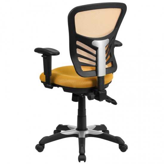 Mid-Back Yellow-Orange Mesh Multifunction Executive Swivel Ergonomic Office Chair with Adjustable Arms