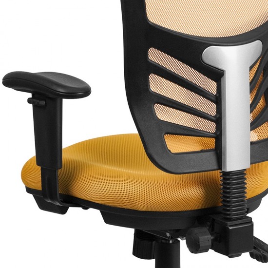 Mid-Back Yellow-Orange Mesh Multifunction Executive Swivel Ergonomic Office Chair with Adjustable Arms