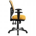 Mid-Back Yellow-Orange Mesh Multifunction Executive Swivel Ergonomic Office Chair with Adjustable Arms