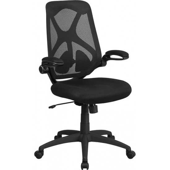 High Back Black Mesh Executive Swivel Ergonomic Office Chair with Adjustable Lumbar, 2-Paddle Control and Flip-Up Arms