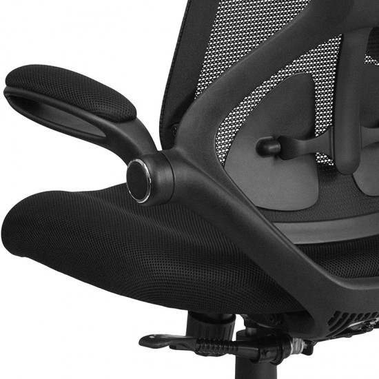 High Back Black Mesh Executive Swivel Ergonomic Office Chair with Adjustable Lumbar, 2-Paddle Control and Flip-Up Arms