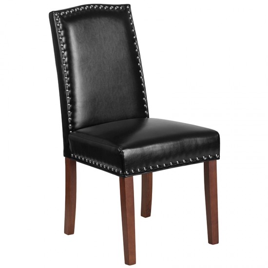 Black LeatherSoft Parsons Chair with Silver Accent Nail Trim