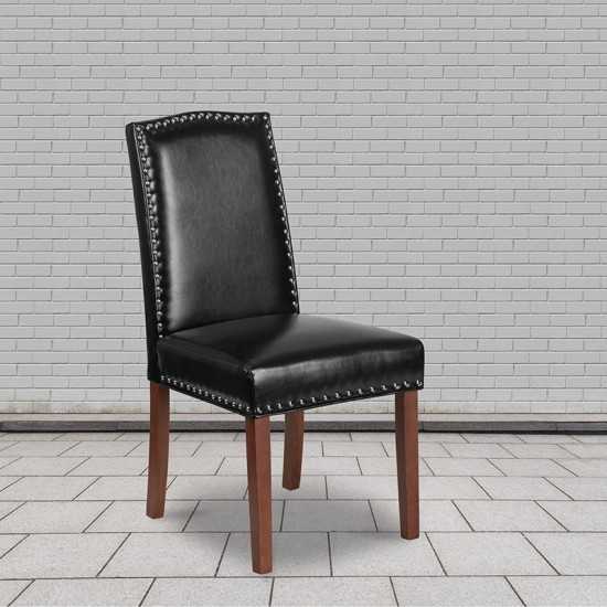 Black LeatherSoft Parsons Chair with Silver Accent Nail Trim