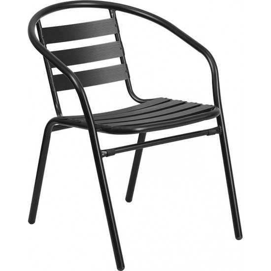 Black Metal Restaurant Stack Chair with Aluminum Slats