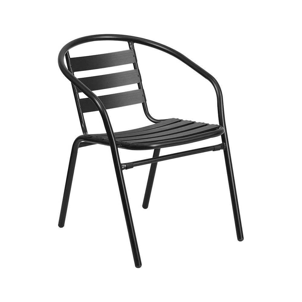 Black Metal Restaurant Stack Chair with Aluminum Slats