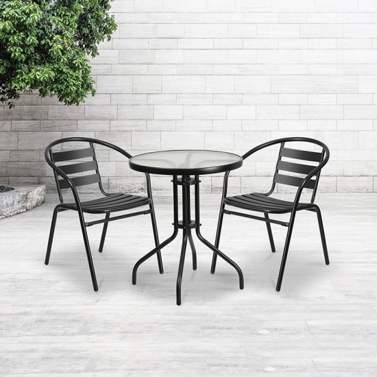 Black Metal Restaurant Stack Chair with Aluminum Slats