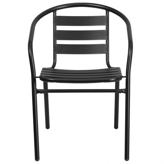 Black Metal Restaurant Stack Chair with Aluminum Slats