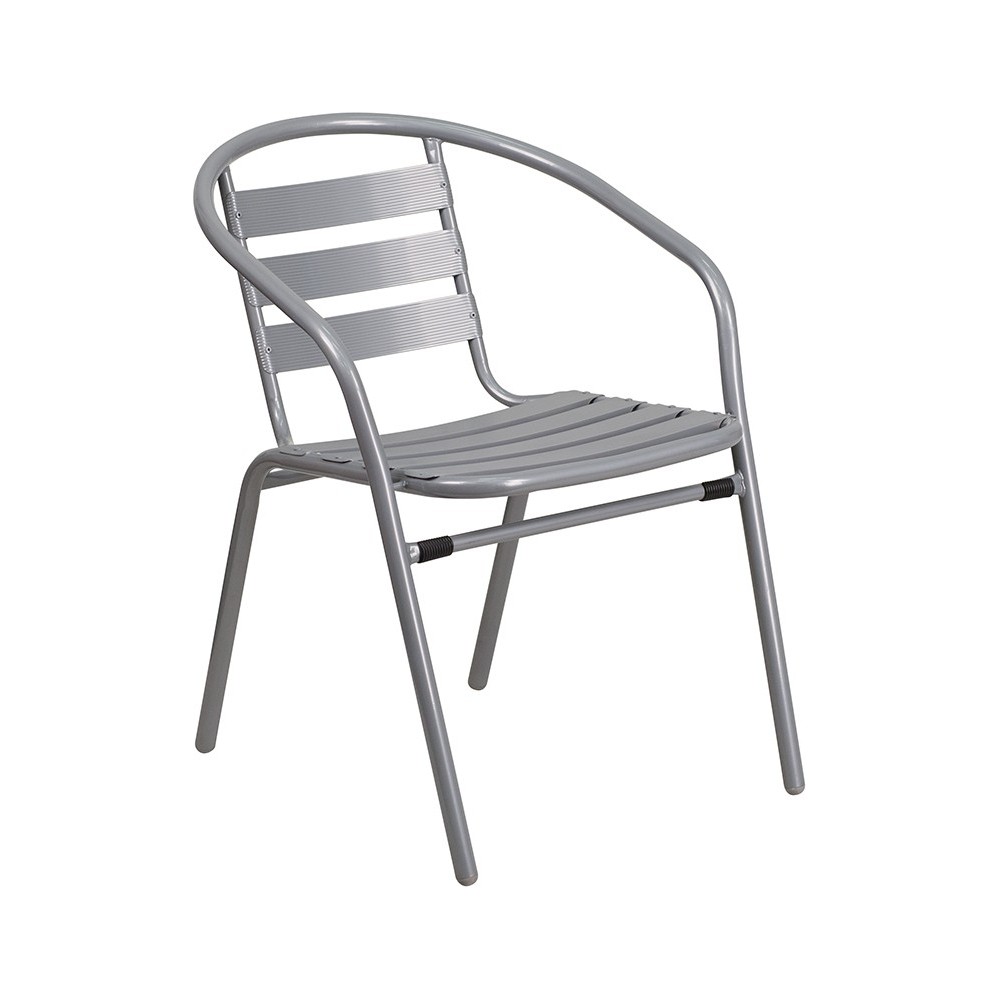 Silver Metal Restaurant Stack Chair with Aluminum Slats