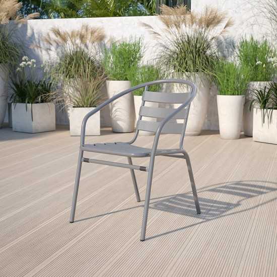 Silver Metal Restaurant Stack Chair with Aluminum Slats