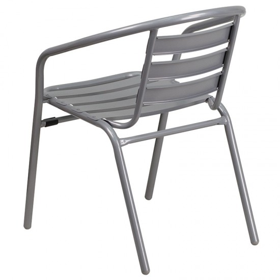 Silver Metal Restaurant Stack Chair with Aluminum Slats