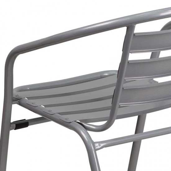 Silver Metal Restaurant Stack Chair with Aluminum Slats