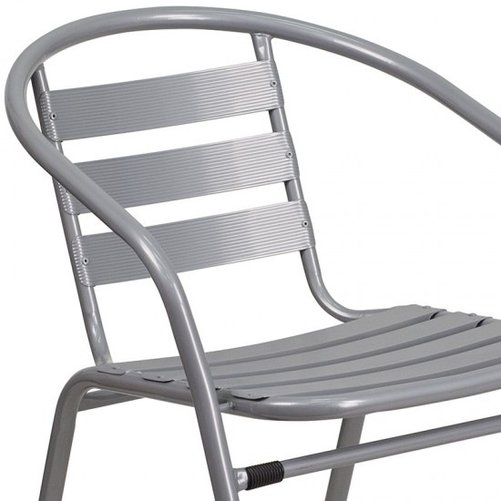 Silver Metal Restaurant Stack Chair with Aluminum Slats