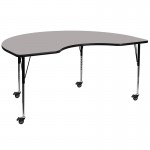 Mobile 48''W x 72''L Kidney Grey HP Laminate Activity Table - Standard Height Adjustable Legs