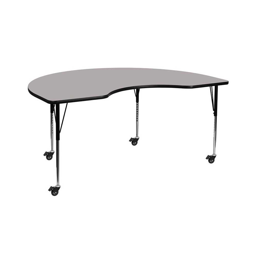 Mobile 48''W x 72''L Kidney Grey HP Laminate Activity Table - Standard Height Adjustable Legs