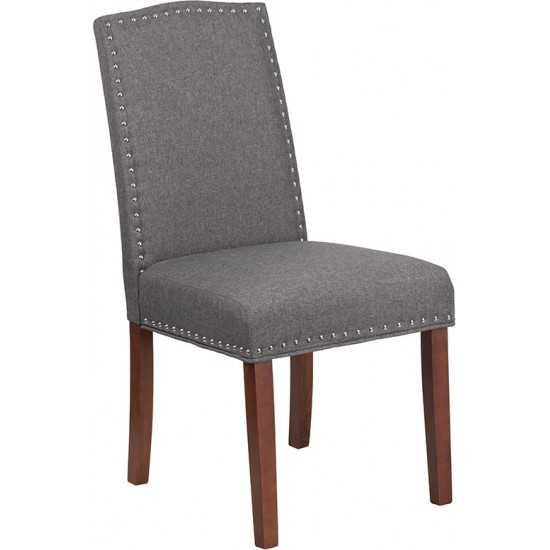 Gray Fabric Parsons Chair with Silver Accent Nail Trim