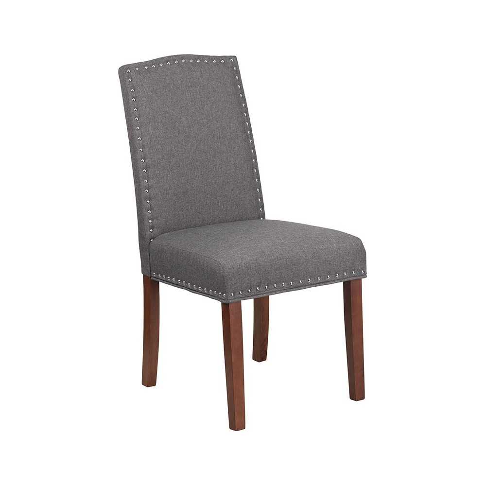Gray Fabric Parsons Chair with Silver Accent Nail Trim Gray Fabric Parsons Chair with Silver Accent Nail Trim