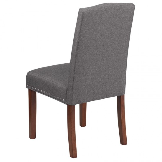 Gray Fabric Parsons Chair with Silver Accent Nail Trim