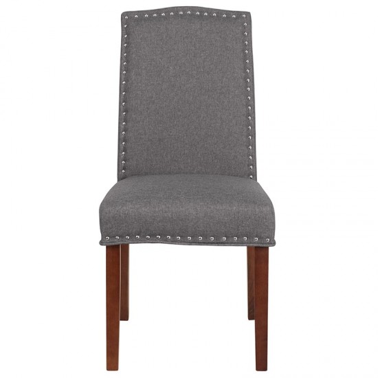Gray Fabric Parsons Chair with Silver Accent Nail Trim