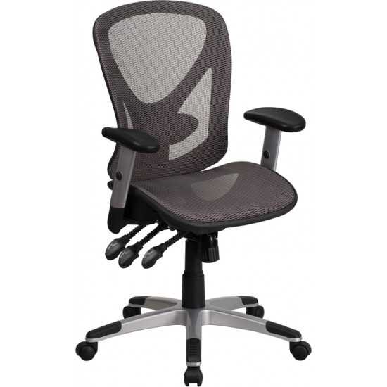 Mid-Back Transparent Gray Mesh Multifunction Executive Swivel Ergonomic Office Chair with Adjustable Arms