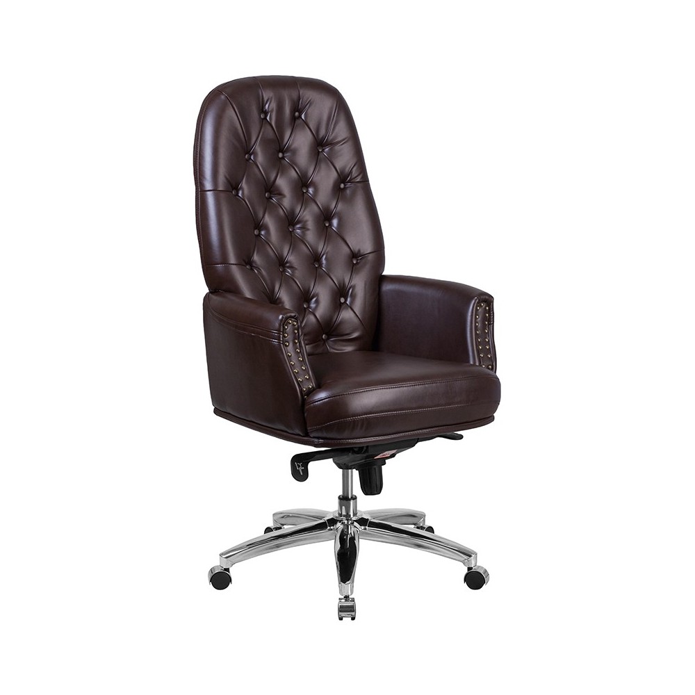 High Back Traditional Tufted Brown LeatherSoft Multifunction Executive Swivel Ergonomic Office Chair with Arms