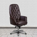 High Back Traditional Tufted Brown LeatherSoft Multifunction Executive Swivel Ergonomic Office Chair with Arms