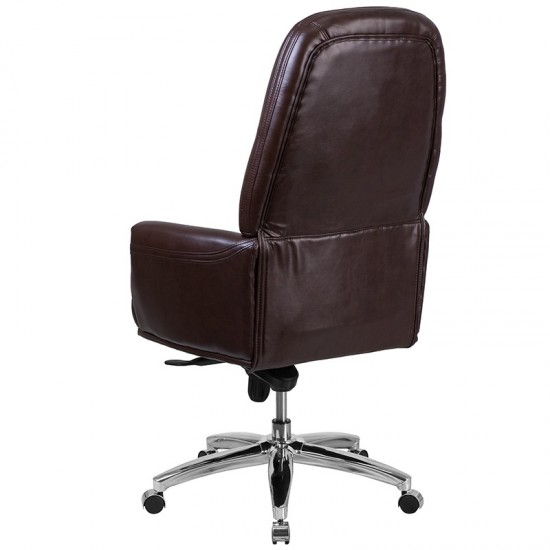 High Back Traditional Tufted Brown LeatherSoft Multifunction Executive Swivel Ergonomic Office Chair with Arms