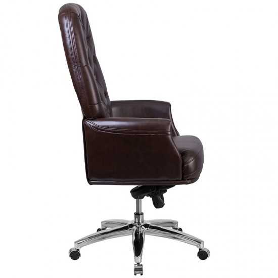 High Back Traditional Tufted Brown LeatherSoft Multifunction Executive Swivel Ergonomic Office Chair with Arms