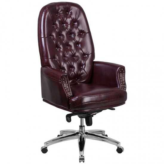 High Back Traditional Tufted Burgundy LeatherSoft Multifunction Executive Swivel Ergonomic Office Chair with Arms