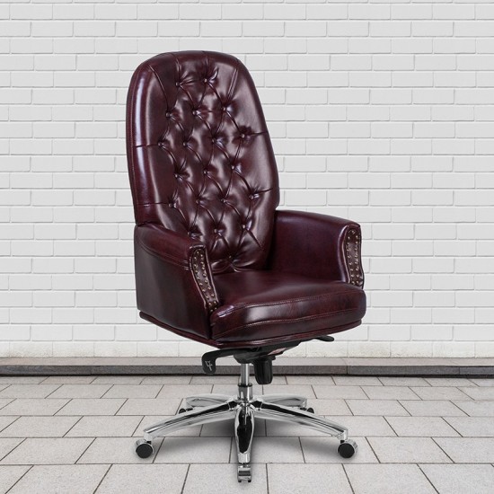 High Back Traditional Tufted Burgundy LeatherSoft Multifunction Executive Swivel Ergonomic Office Chair with Arms