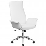 High Back White LeatherSoft Executive Swivel Office Chair with Flared Arms