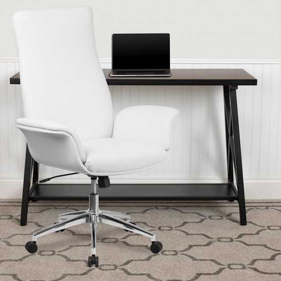 High Back White LeatherSoft Executive Swivel Office Chair with Flared Arms