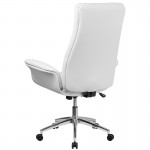 High Back White LeatherSoft Executive Swivel Office Chair with Flared Arms