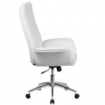 High Back White LeatherSoft Executive Swivel Office Chair with Flared Arms