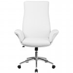 High Back White LeatherSoft Executive Swivel Office Chair with Flared Arms