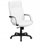 High Back White LeatherSoft Executive Swivel Ergonomic Office Chair with Memory Foam Padding and Arms