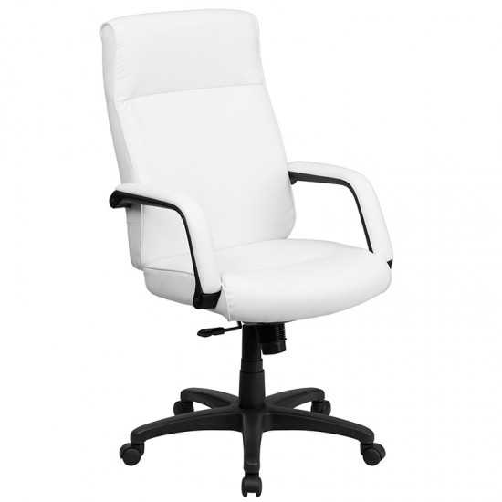 High Back White LeatherSoft Executive Swivel Ergonomic Office Chair with Memory Foam Padding and Arms