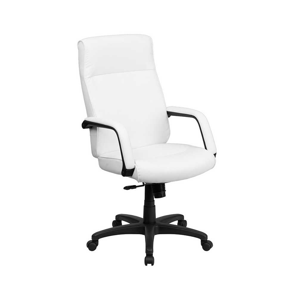 High Back White LeatherSoft Executive Swivel Ergonomic Office Chair with Memory Foam Padding and Arms