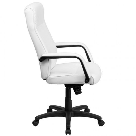 High Back White LeatherSoft Executive Swivel Ergonomic Office Chair with Memory Foam Padding and Arms