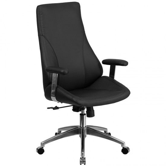High Back Black LeatherSoft Smooth Upholstered Executive Swivel Office Chair with Arms