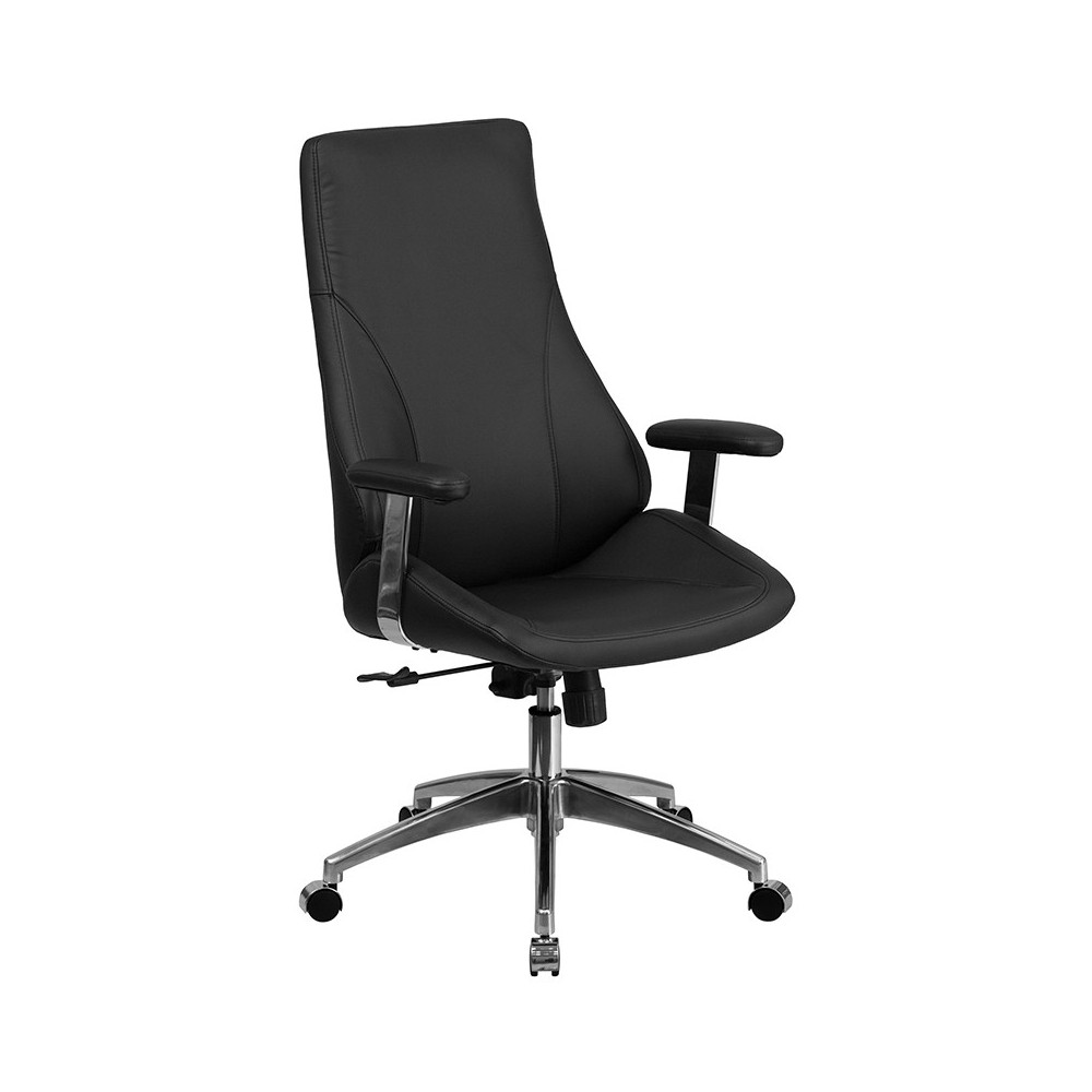 High Back Black LeatherSoft Smooth Upholstered Executive Swivel Office Chair with Arms