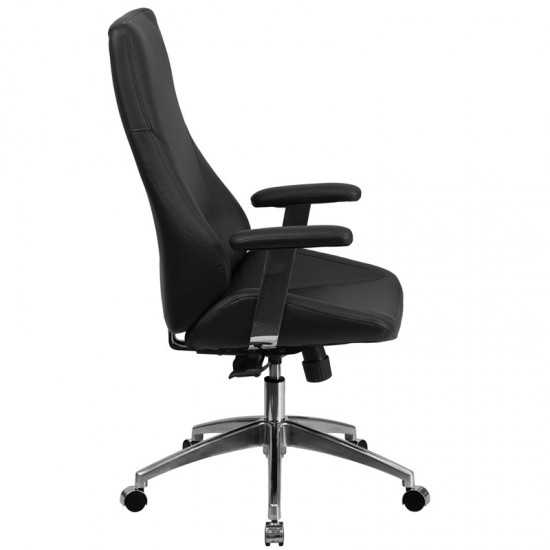 High Back Black LeatherSoft Smooth Upholstered Executive Swivel Office Chair with Arms