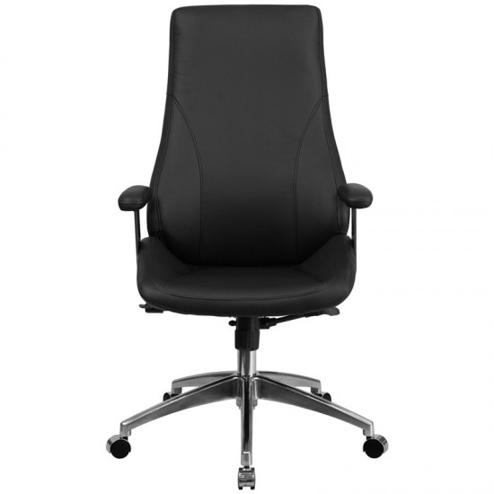 High Back Black LeatherSoft Smooth Upholstered Executive Swivel Office Chair with Arms