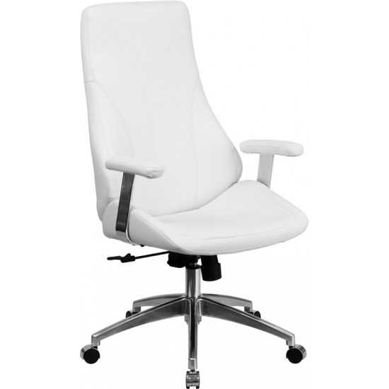 High Back White LeatherSoft Smooth Upholstered Executive Swivel Office Chair with Arms