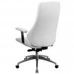 High Back White LeatherSoft Smooth Upholstered Executive Swivel Office Chair with Arms