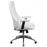 High Back White LeatherSoft Smooth Upholstered Executive Swivel Office Chair with Arms