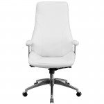 High Back White LeatherSoft Smooth Upholstered Executive Swivel Office Chair with Arms