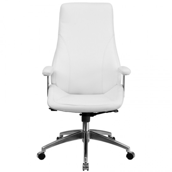 High Back White LeatherSoft Smooth Upholstered Executive Swivel Office Chair with Arms