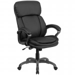 High Back Black LeatherSoft Executive Swivel Ergonomic Office Chair with Lumbar Support Knob with Arms