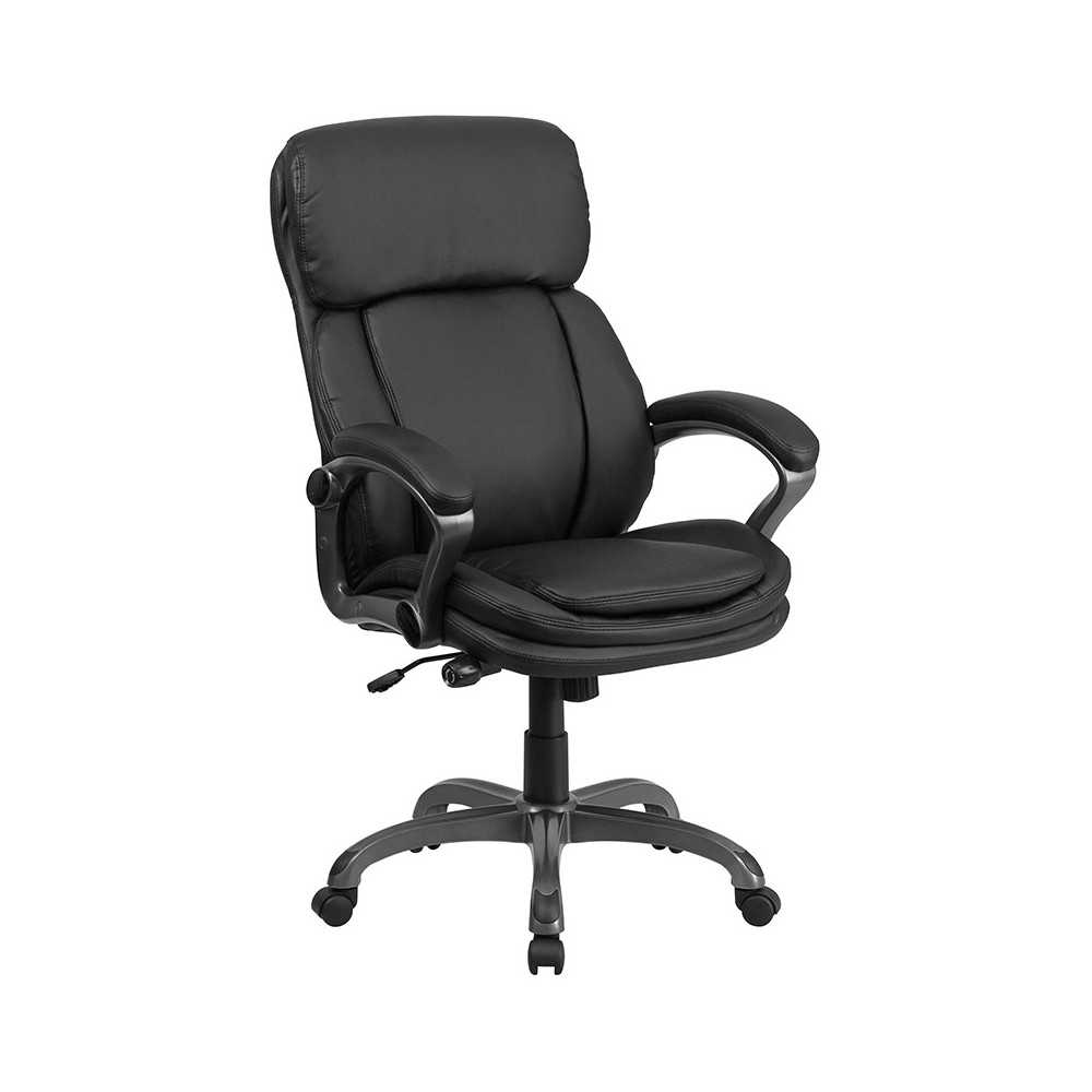 High Back Black LeatherSoft Executive Swivel Ergonomic Office Chair with Lumbar Support Knob with Arms