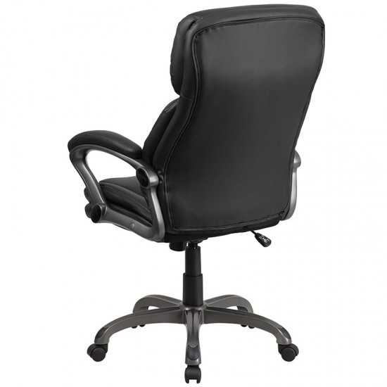 High Back Black LeatherSoft Executive Swivel Ergonomic Office Chair with Lumbar Support Knob with Arms